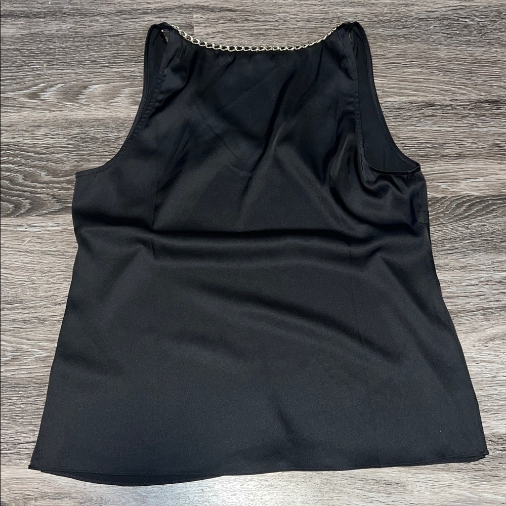 Boston Proper Black Satin Camisole with Gold Chain Neck line - Picture 5 of 9